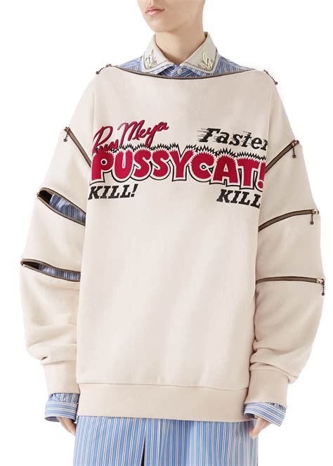 Gucci Faster, Pussycat! Kill! Kill! Print Cotton Sweatshirt w/ Zip 